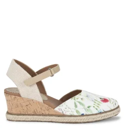 Baretraps Wedge Sandals-Ocean Closed Toe Wedge Sandal WhiteMultiFlowerCanvas